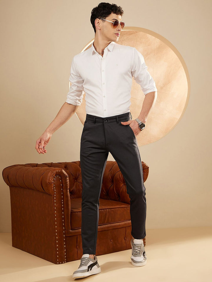 DENNISON Men Smart Tapered Fit Easy Wash 4-Way Lycra Trousers
