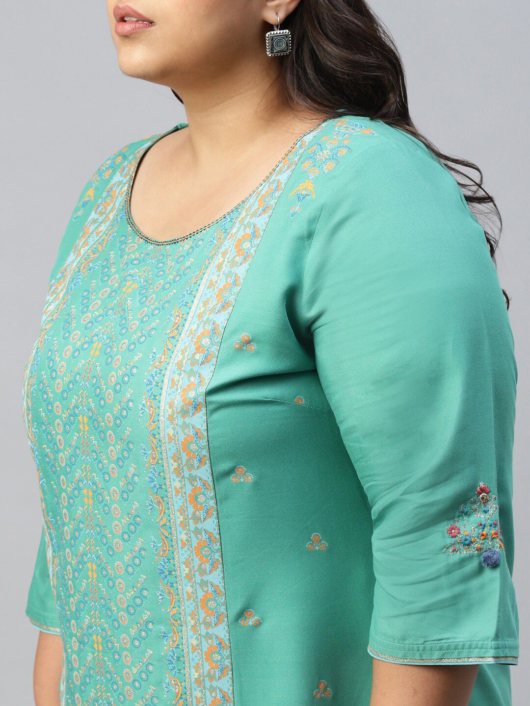 W Women Green Ethnic Motifs Printed Kurta