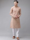 See Designs Men Beige Printed Regular Pure Cotton Kurta with Pyjamas