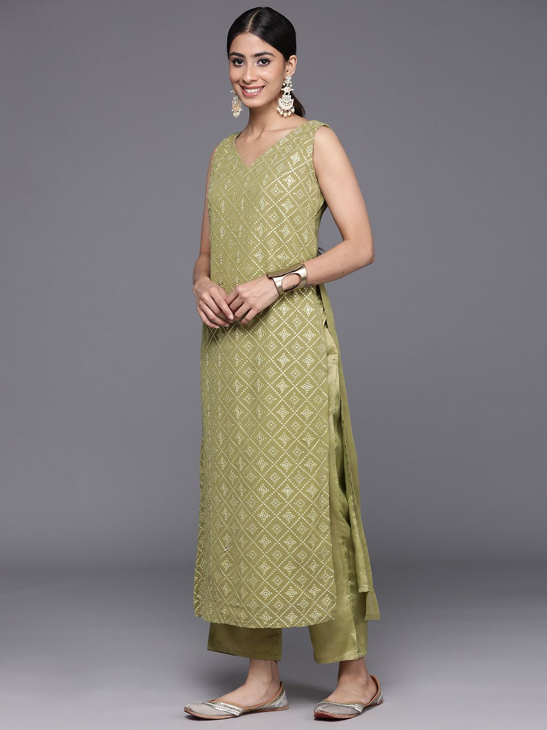 Libas Women Ethnic Motifs Embroidered Regular Sequinned Kurta with Trousers & With Dupatta