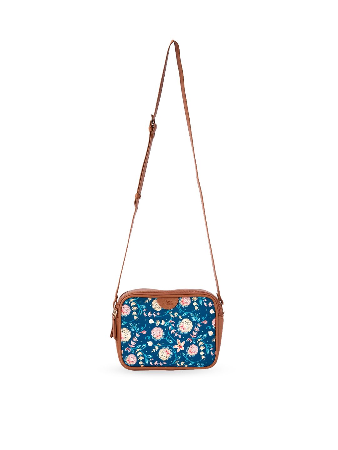 TEAL BY CHUMBAK Floral Printed Structured Sling Bag
