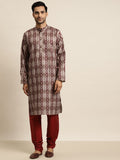 SOJANYA Men Maroon & Brown Pure Cotton Geometric Printed Kurta