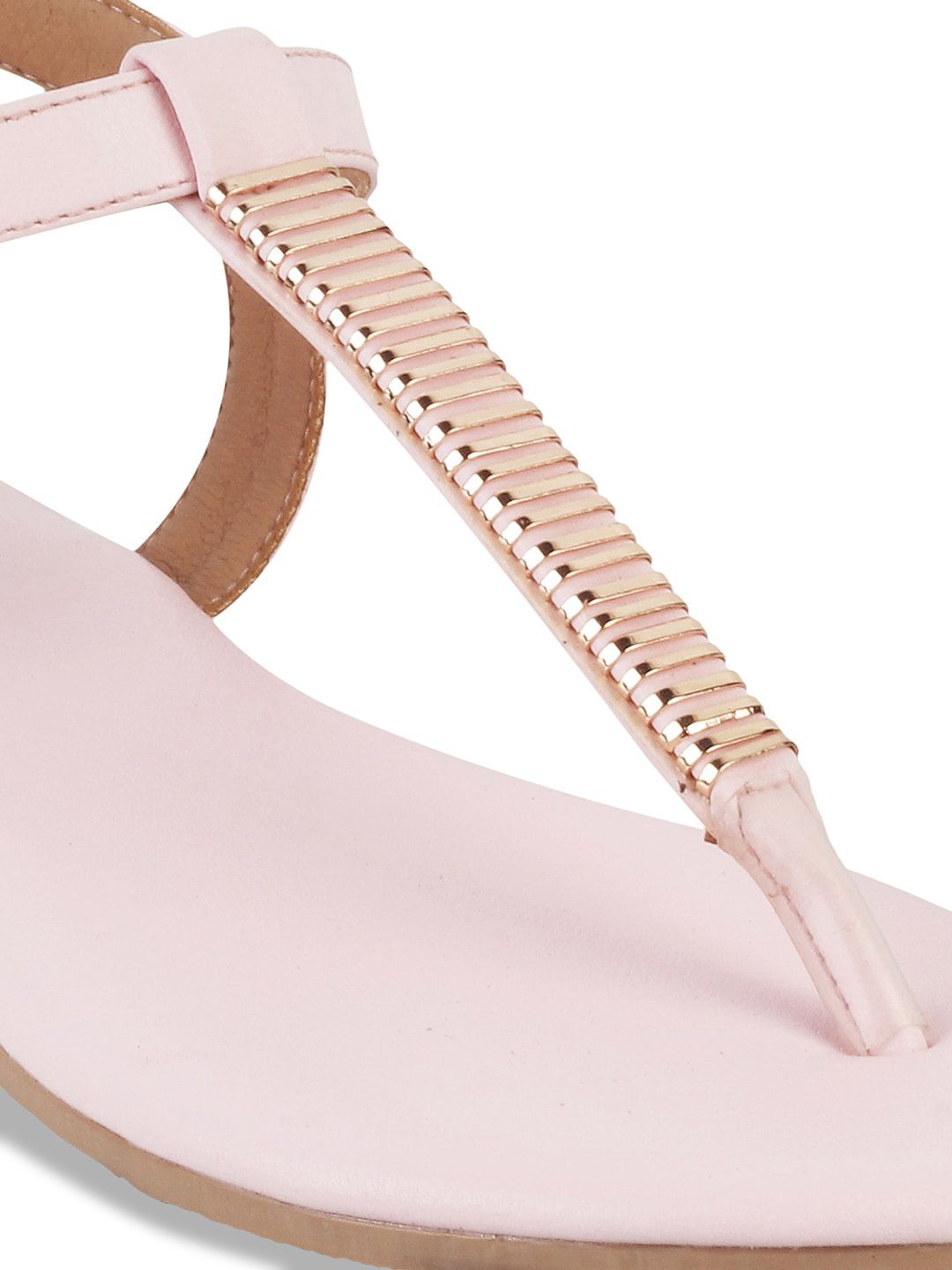 Mochi Women Pink Solid T-Strap Flats