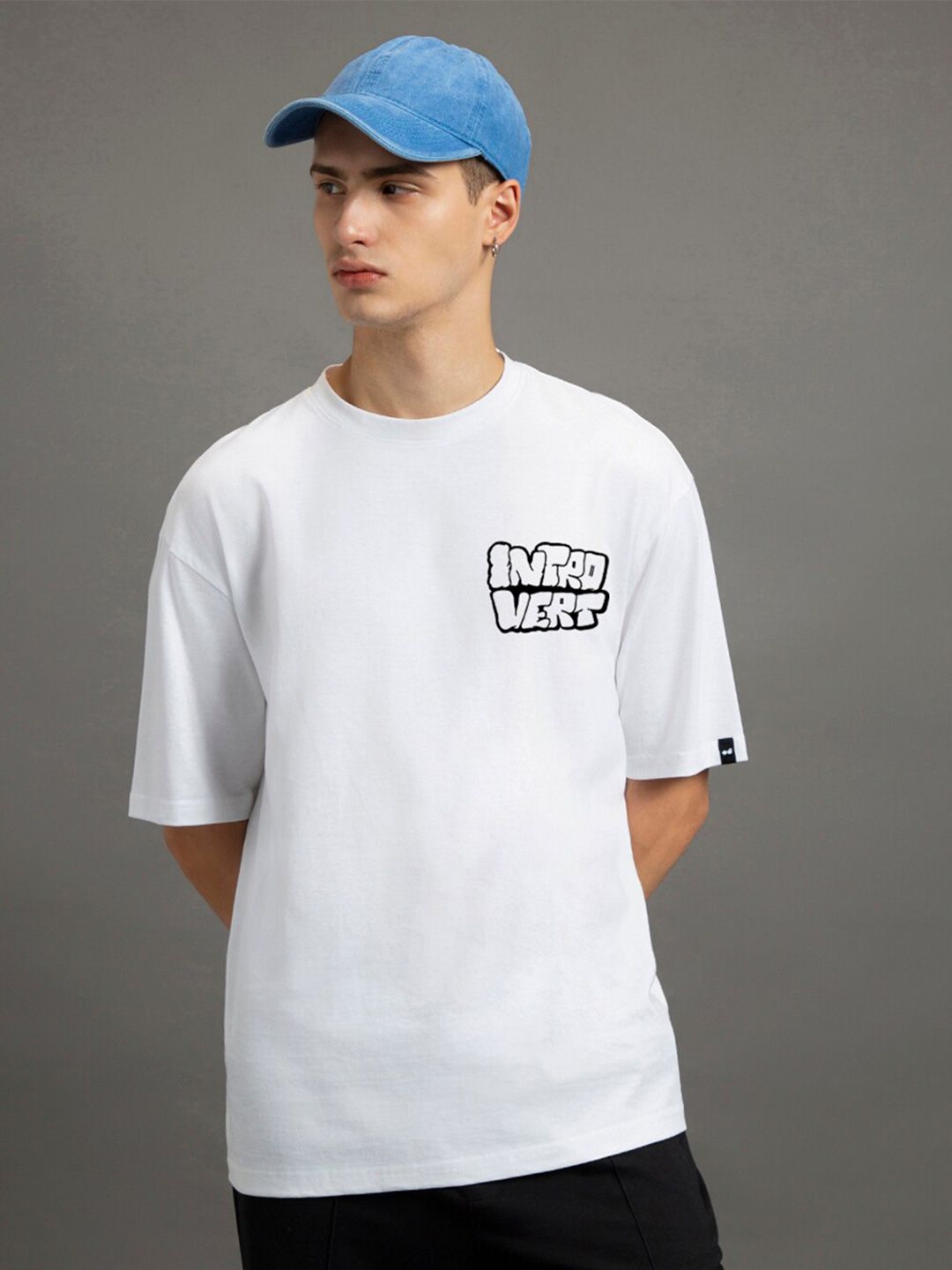 Bewakoof Introvert Printed Drop-Shoulder Sleeves Oversized Cotton T-shirt