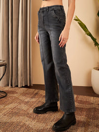 STREET 9 Women Straight Fit High-Rise Clean Look Light Fade Stretchable Jeans