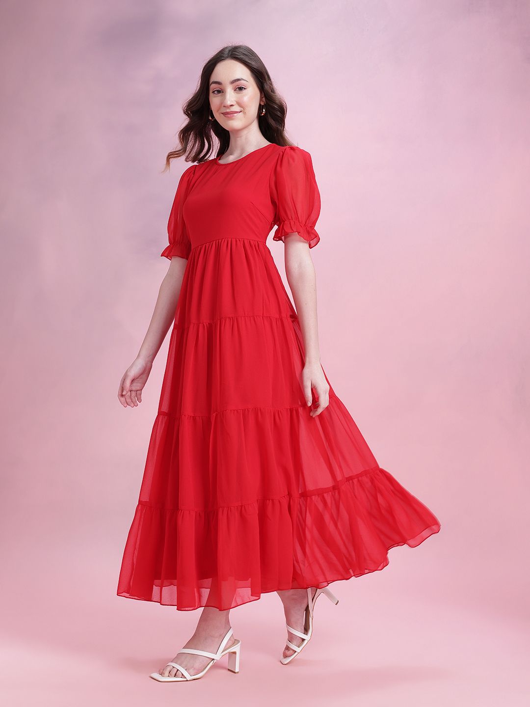 DressBerry Puff Sleeve Tiered Maxi Dress