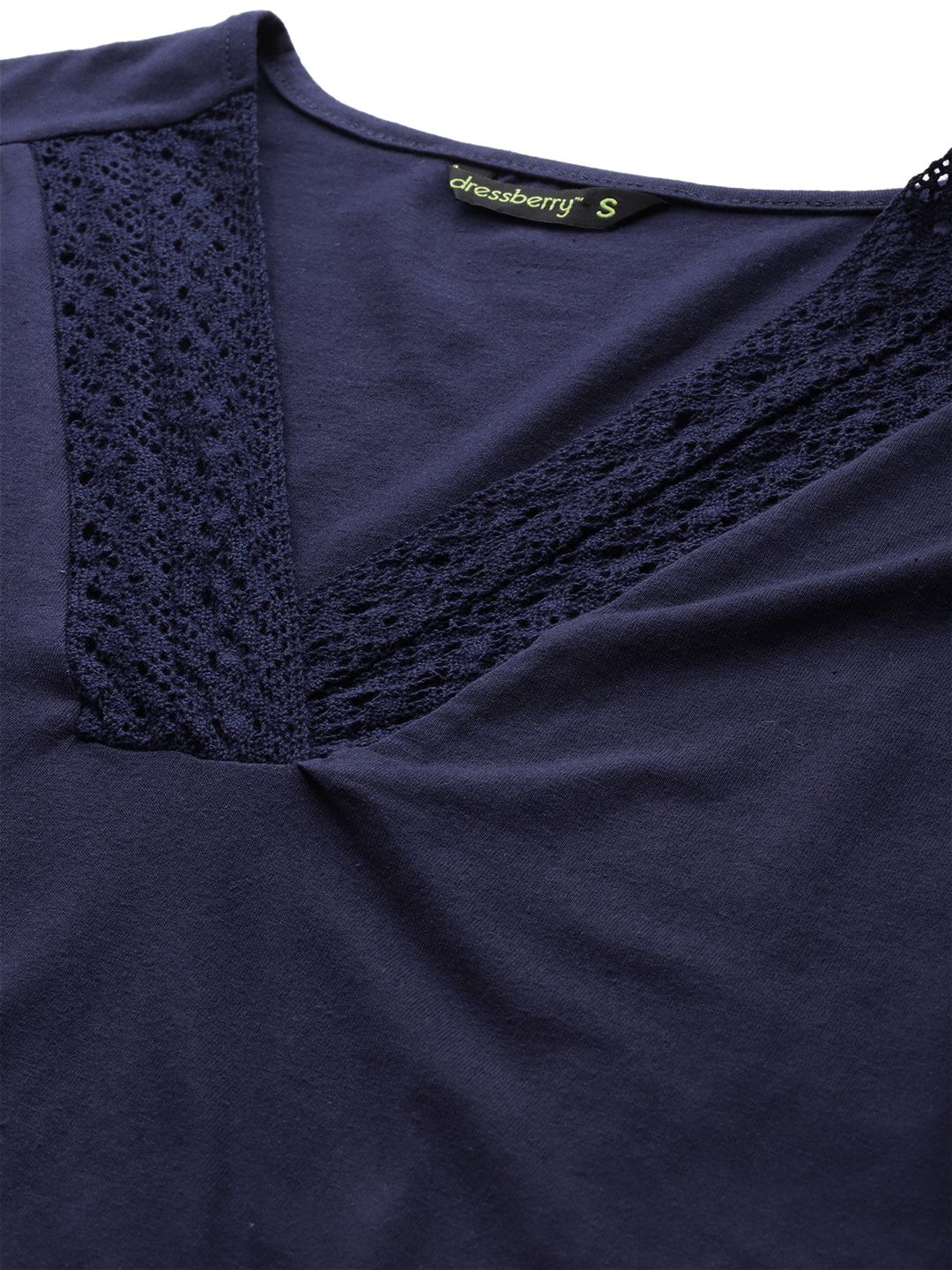DressBerry Navy Blue Extended Sleeves Lace Regular Top