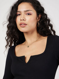 SASSAFRAS Black Ribbed Scoop Neck Fitted Top