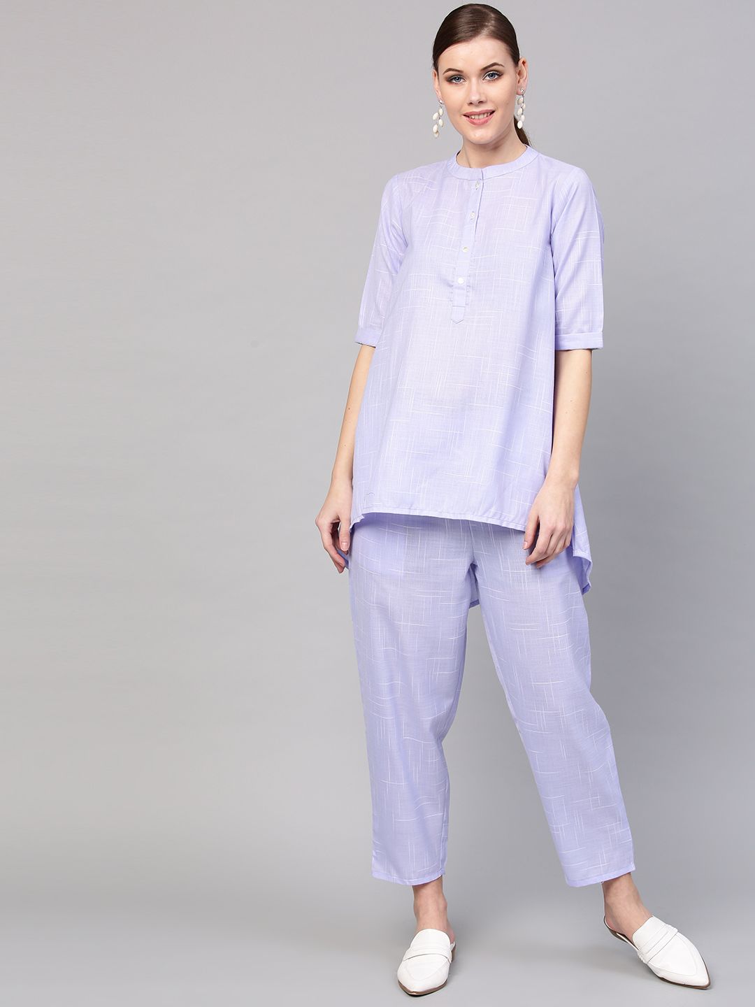 Gerua By Libas Women Blue Self Design Kurti with Trousers