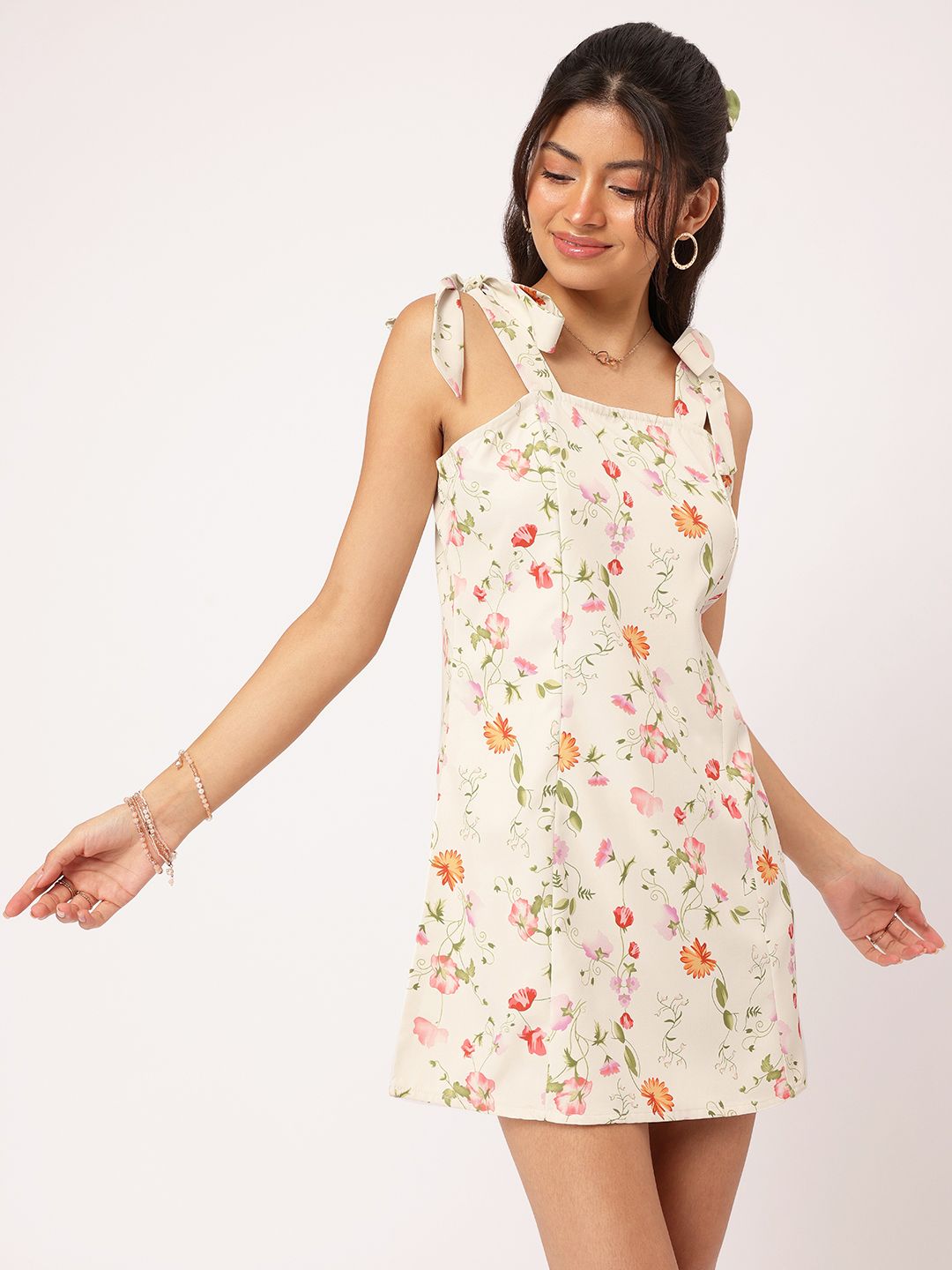 DressBerry Flower Power Printed Tie-Up Mini A-Line Dress