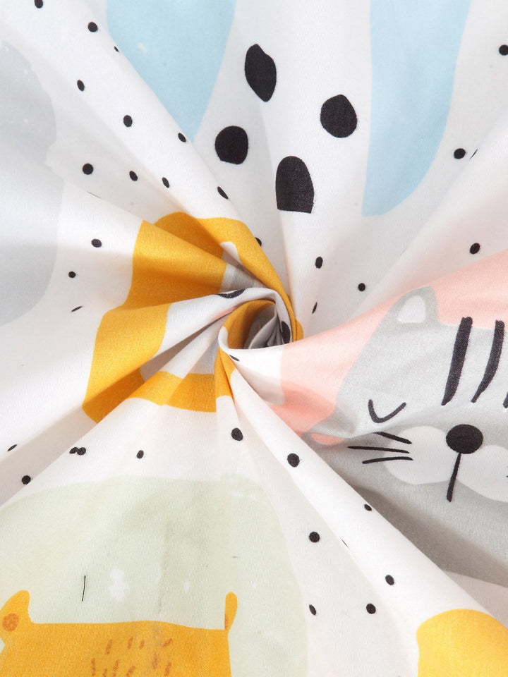 KLOTTHE White & Yellow Graphic 300 TC Fitted Double King Bedsheet with 2 Pillow Cover