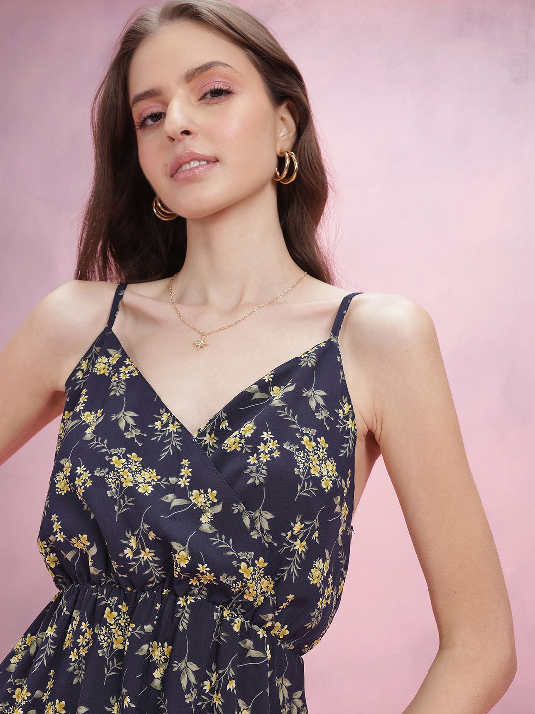 DressBerry Ruffled Floral Print Fit & Flare Midi Dress