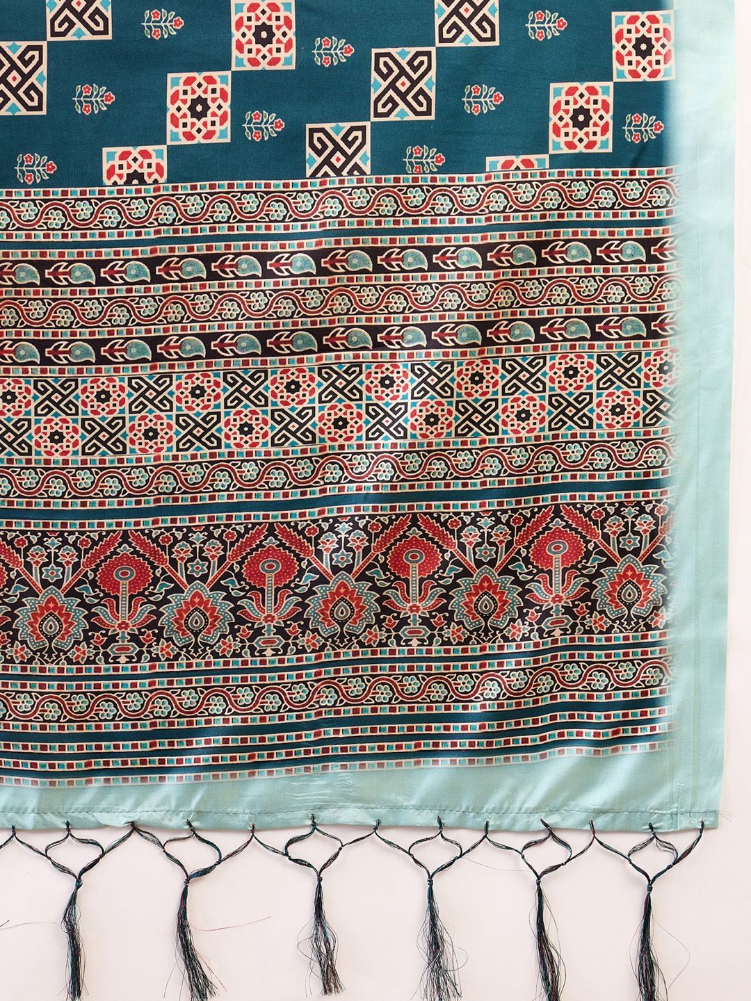 Saree mall modal Ajrak Block Satin Bagru SareesWith Blouse Piece