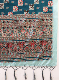 Saree mall modal Ajrak Block Satin Bagru SareesWith Blouse Piece