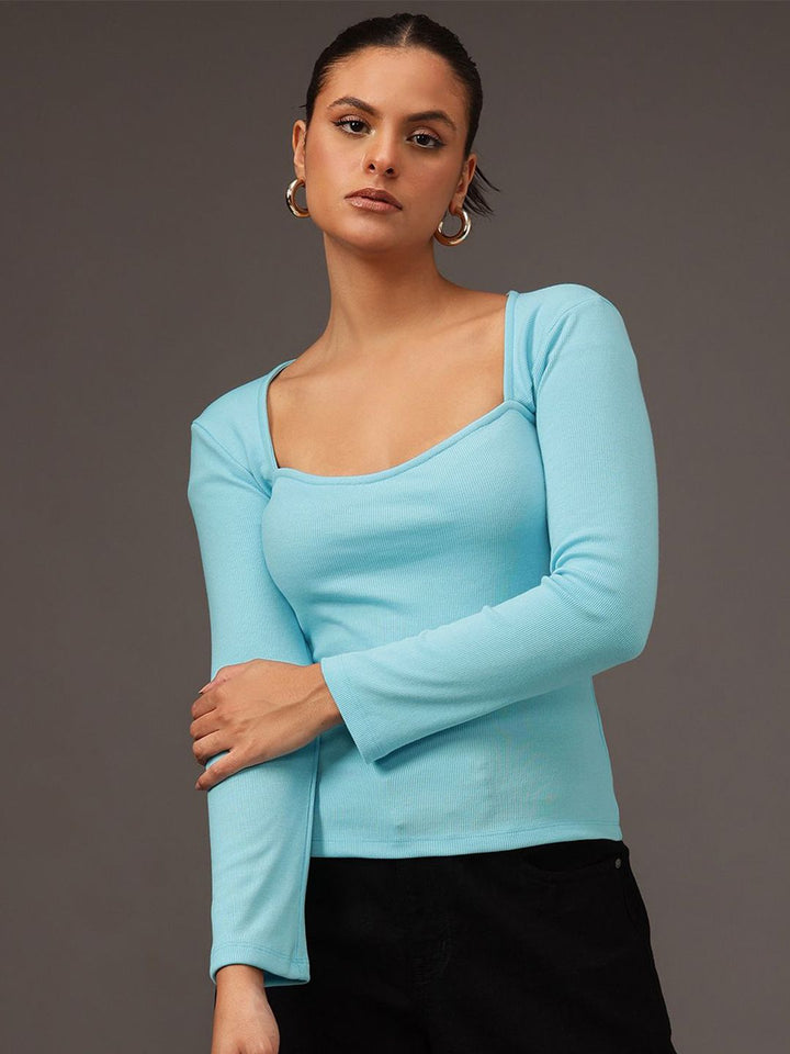 STREET 9 Women Square Neck Cotton Regular Top