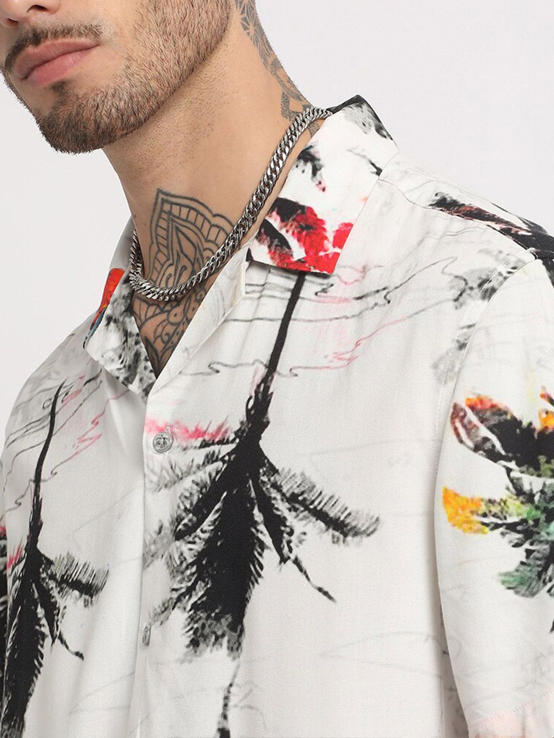THE BEAR HOUSE Regular Fit Tropical Printed Cuban Collar Casual Shirt