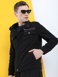HIGHLANDER Men Black Geometric Colourblocked Tailored Jacket