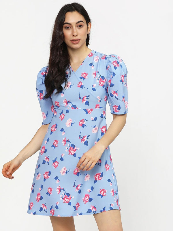 Tokyo Talkies Blue & Pink Floral Dress