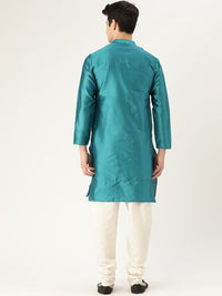 SOJANYA Men Teal Blue Woven Design Straight Kurta