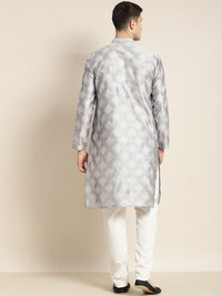 SOJANYA Geometric Woven Design Jacquard Silk Kurta With Churidar