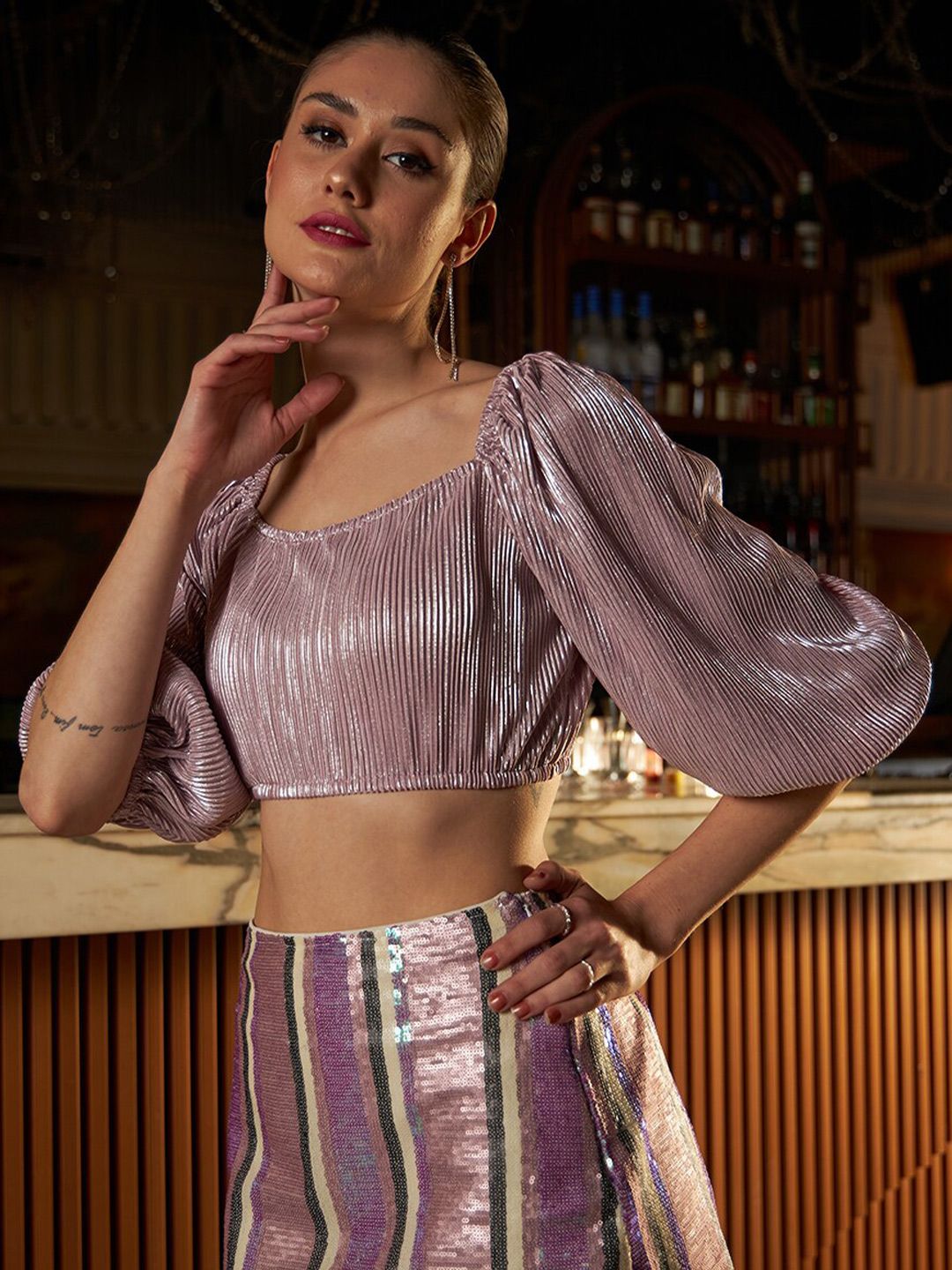 Athena Self Design Square Neck Crop Top