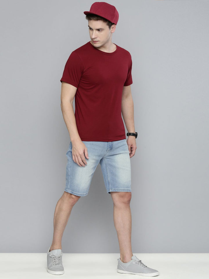 The Indian Garage Co Men Blue Washed Slim Fit Denim Shorts