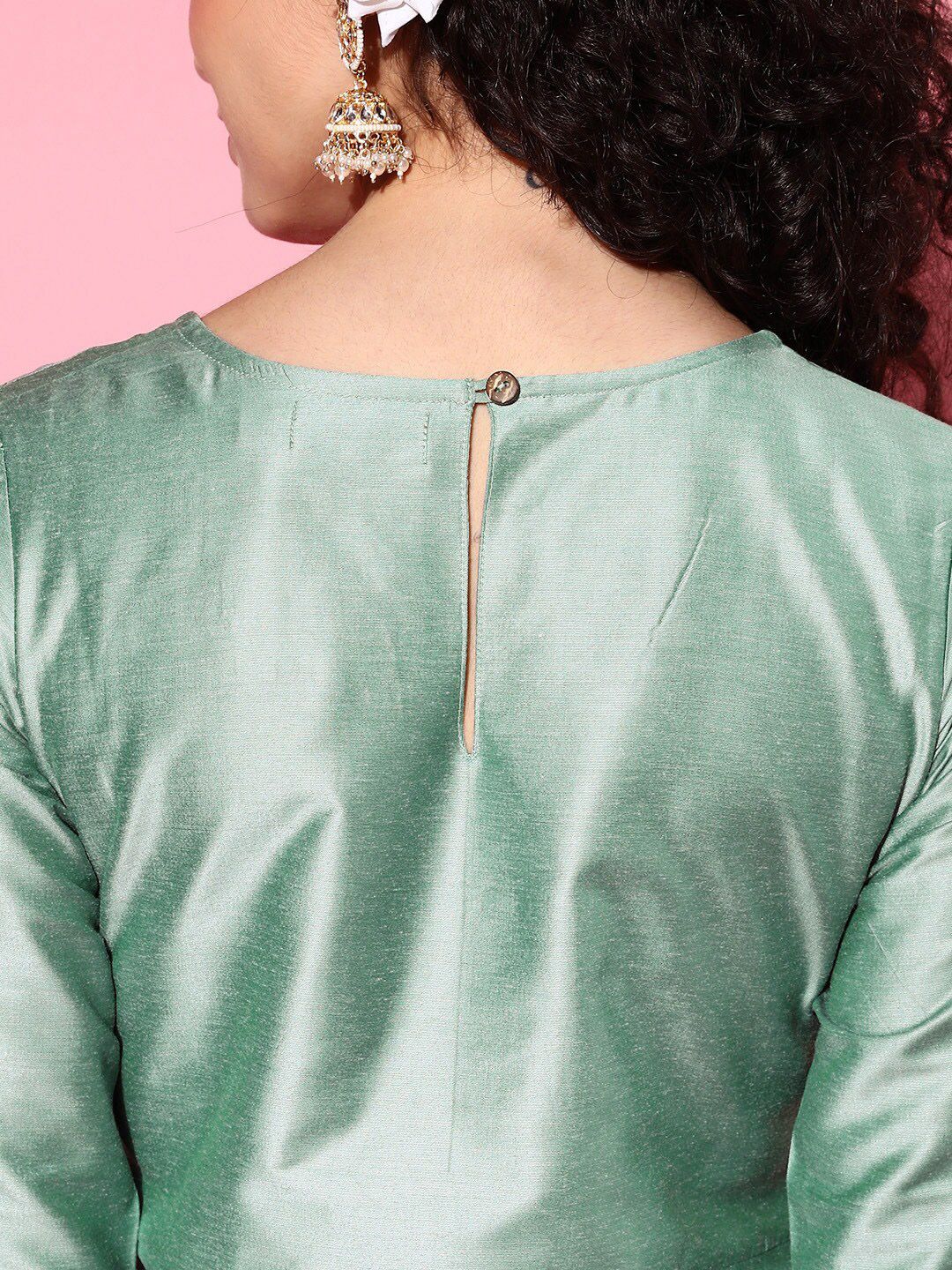 Shae by SASSAFRAS Women Sea Green Embroidered Mirror Work Kurta with Trousers