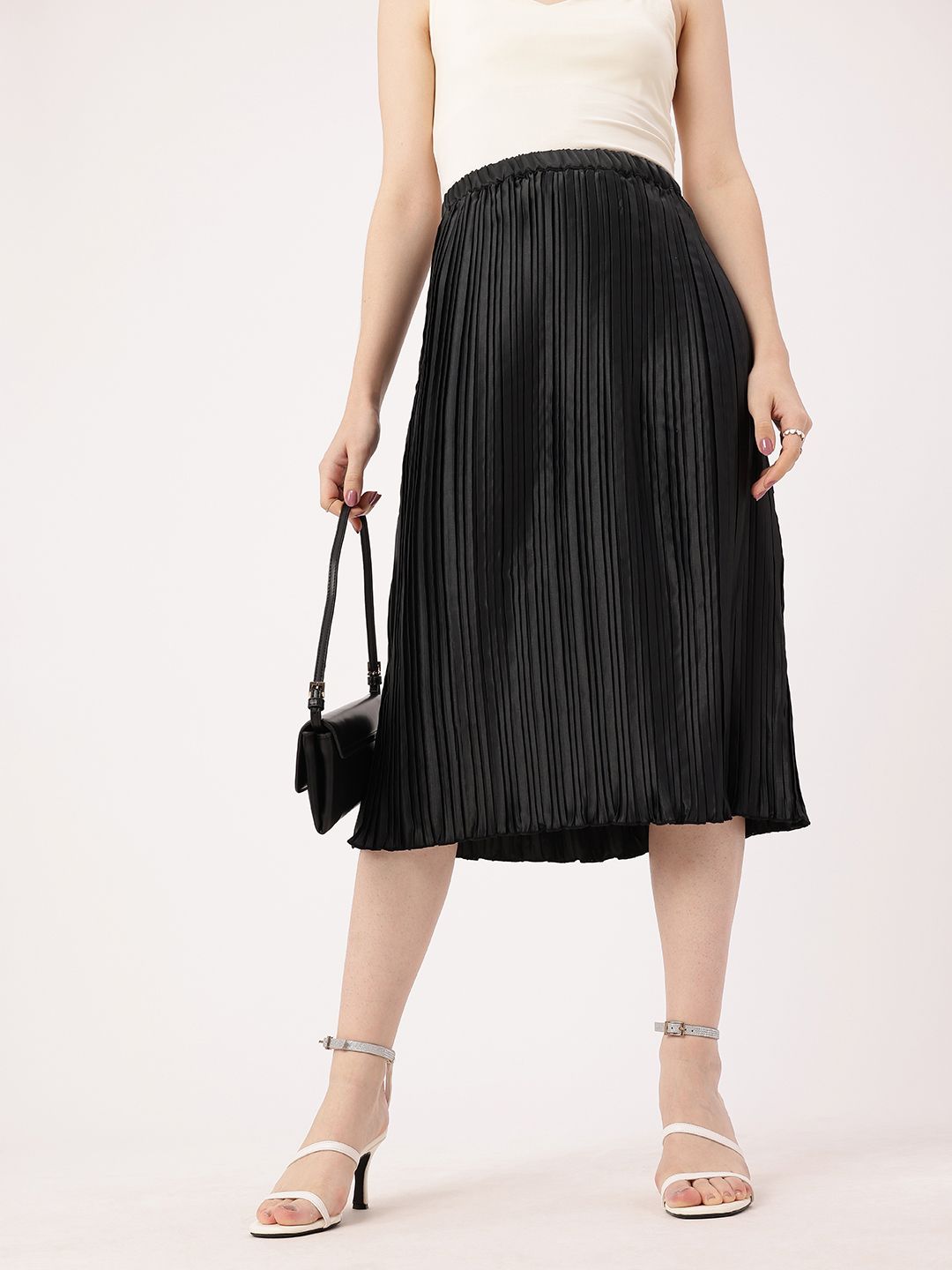 DressBerry Effortless Elegance Accordion Pleated Satin Finish A-Line Midi Skirts