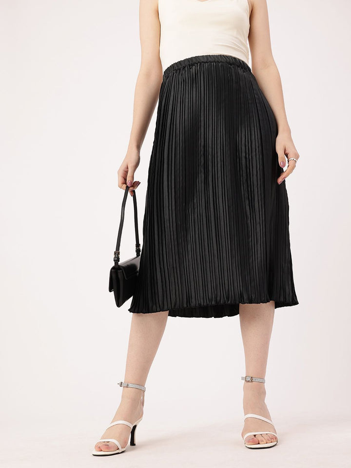 DressBerry Effortless Elegance Accordion Pleated Satin Finish A-Line Midi Skirts
