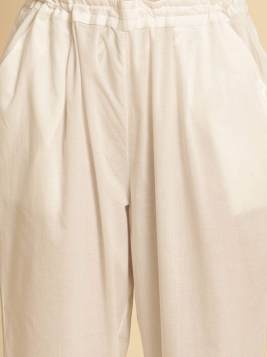 W Women Straight Fit Pleated Pure Cotton Ethnic Trousers