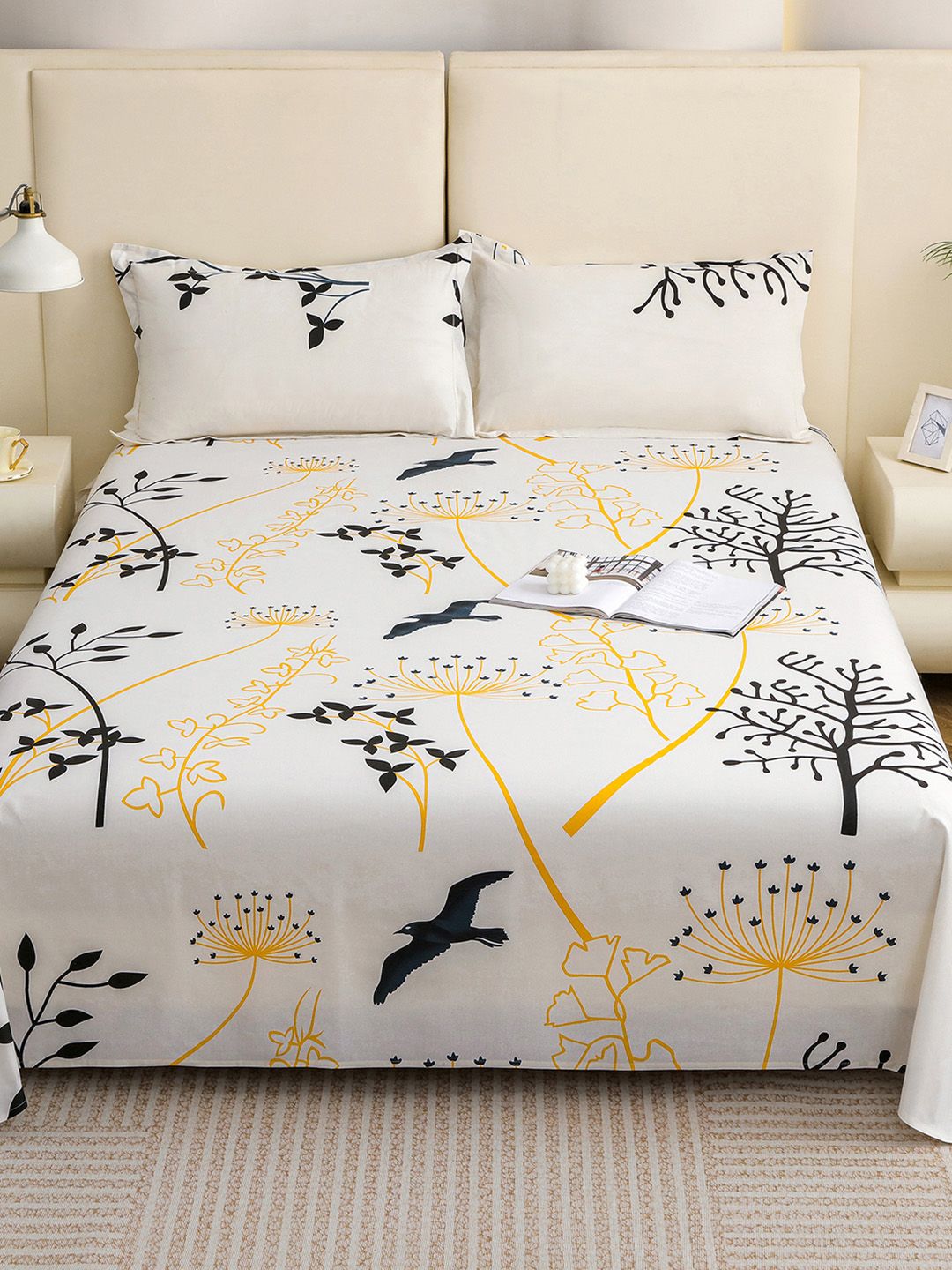 Story@home White Cotton 210 TC 1 King Double Bedsheet with 2 Pillow Covers