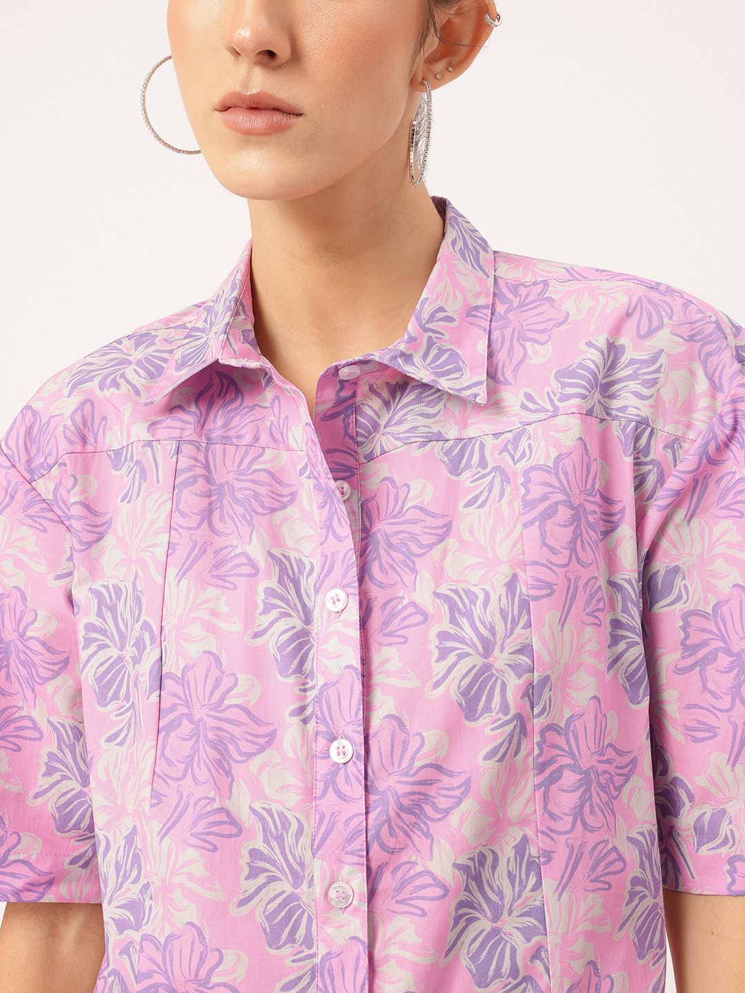 DressBerry Motifs Floral Print Mini Shirt Dress