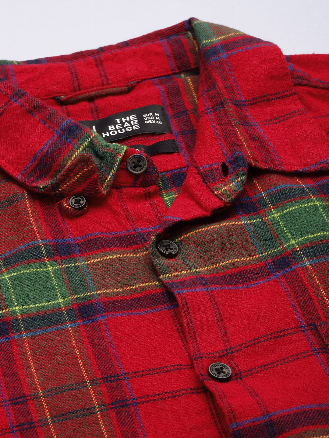 THE BEAR HOUSE Men Red & Green Classic Slim Fit Checked Cotton Casual Shirt