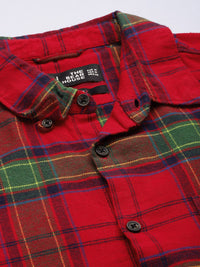 THE BEAR HOUSE Men Red & Green Classic Slim Fit Checked Cotton Casual Shirt