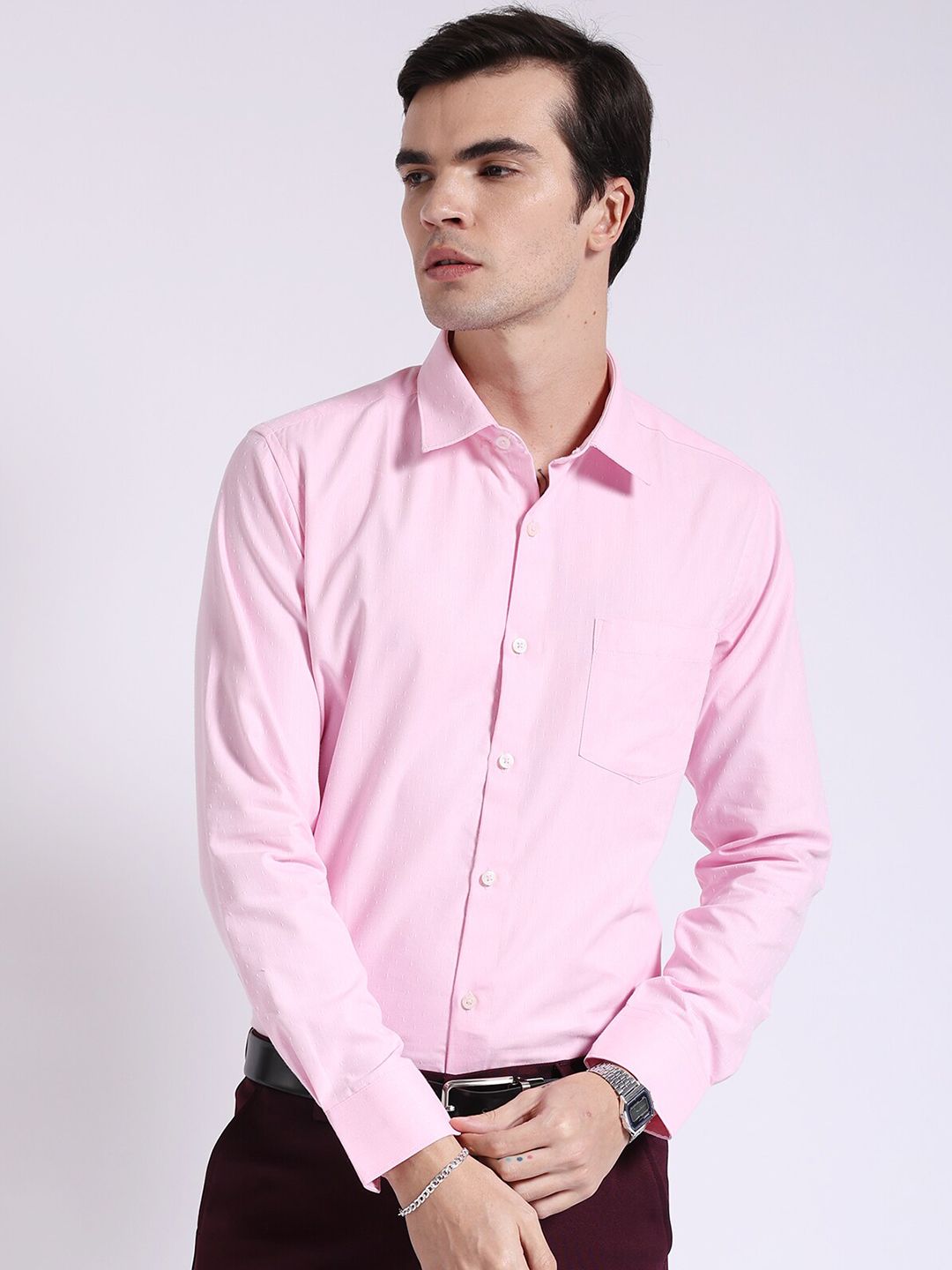 The Indian Garage Co. X Luxe Spread Collar Slim Fit Textured Formal Shirt