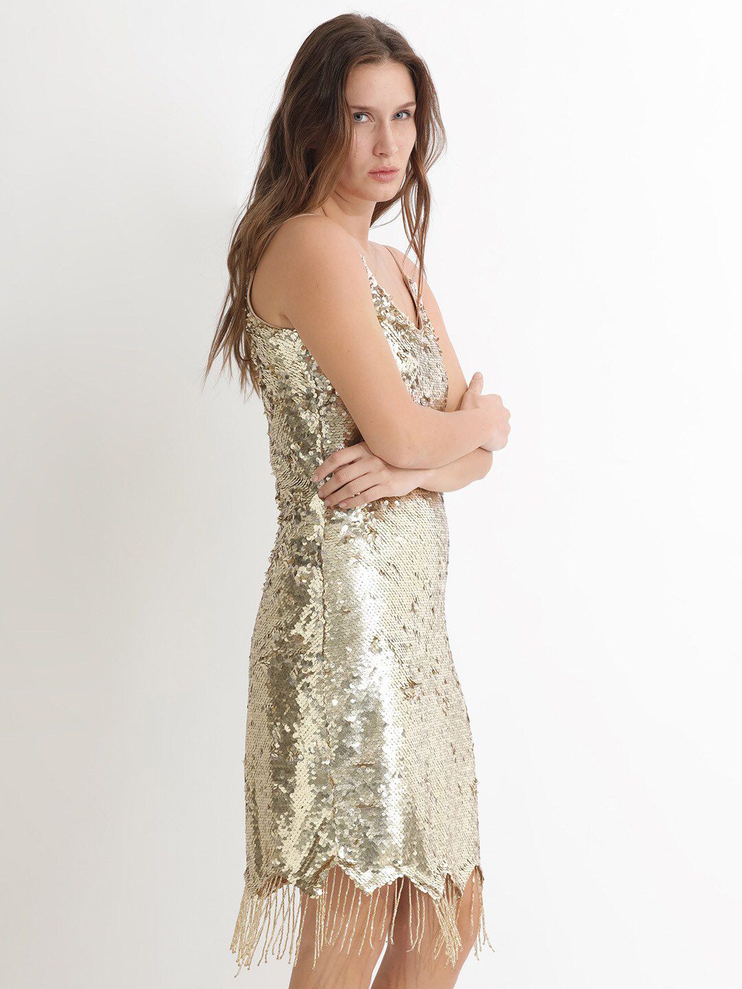 RAREISM Sequin Embellished Shoulder Straps Sheath Party Dress