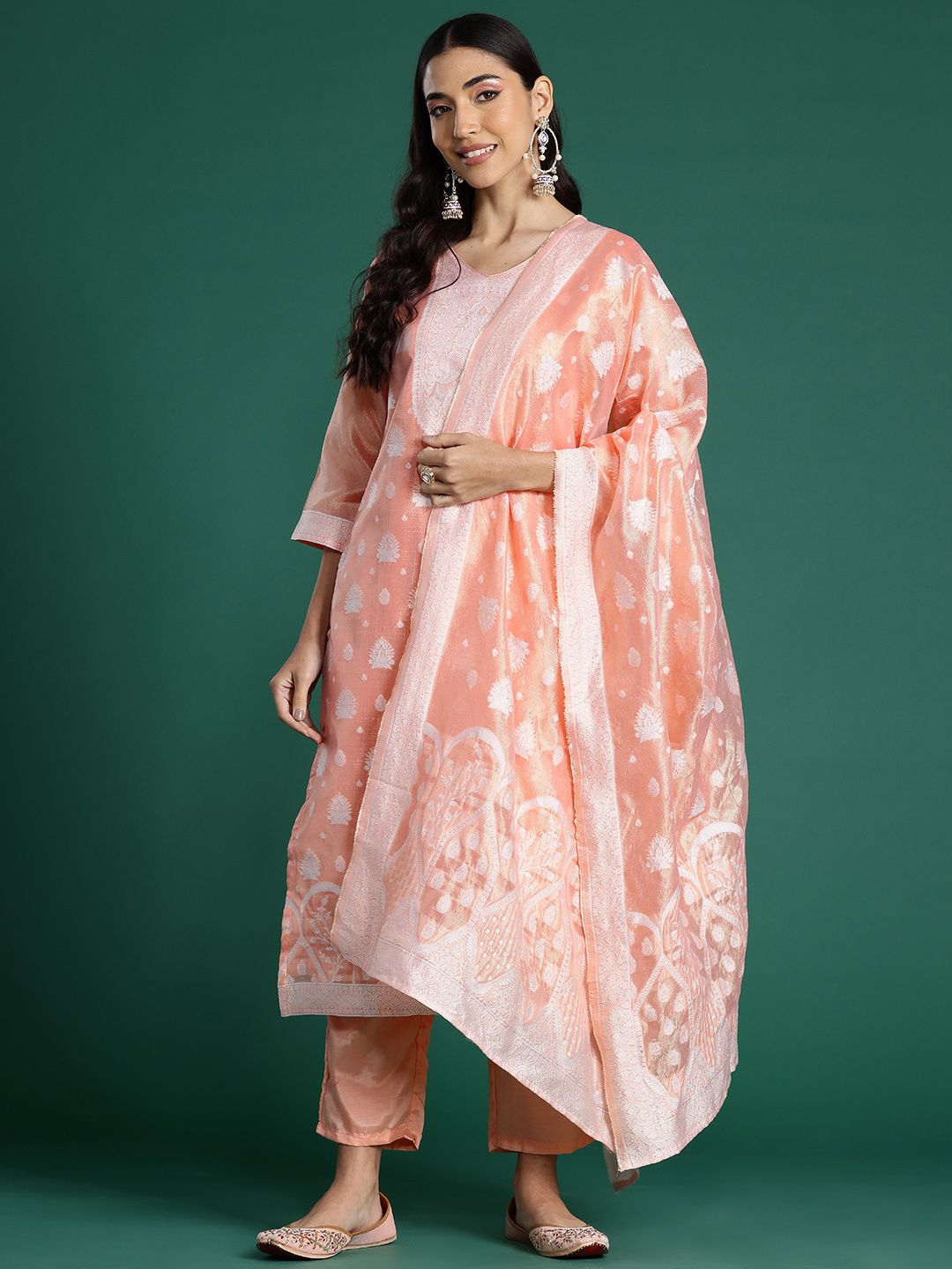 Indo Era Woven Design Kurta With Trousers & Dupatta