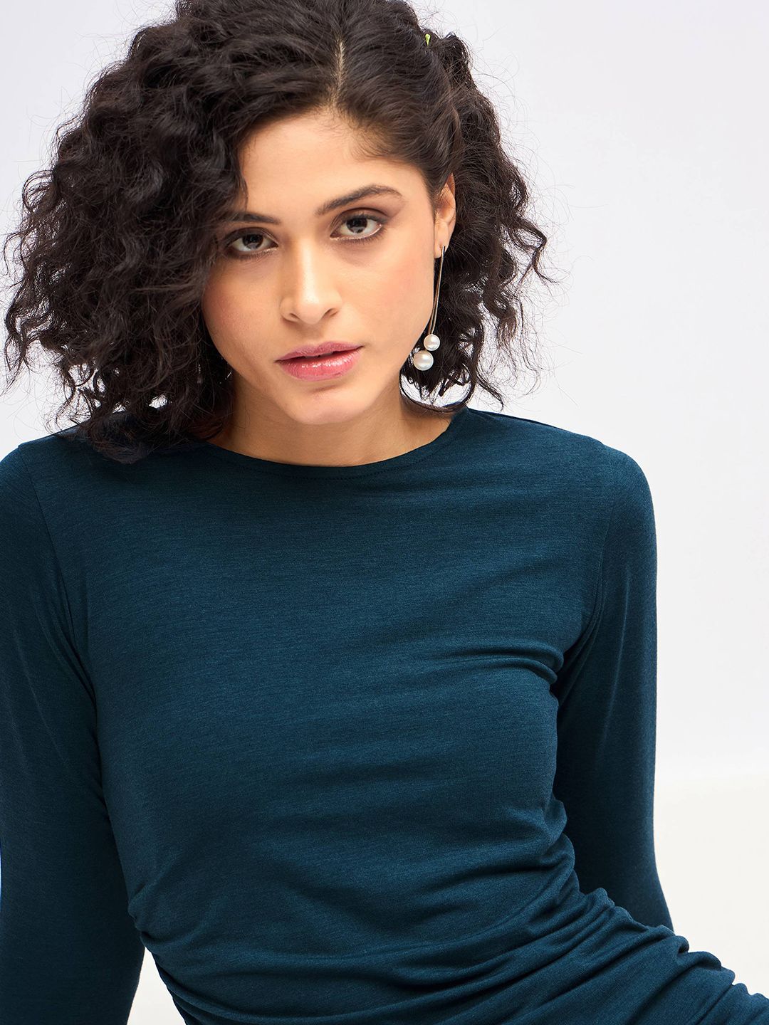 SASSAFRAS Teal Blue Bodycon Midi Dress