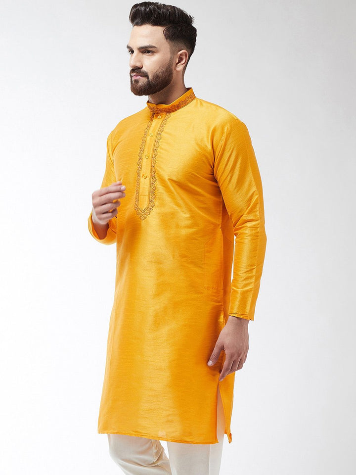 SOJANYA Lelaki Mustard Yellow Yoke Design Straight Kurta