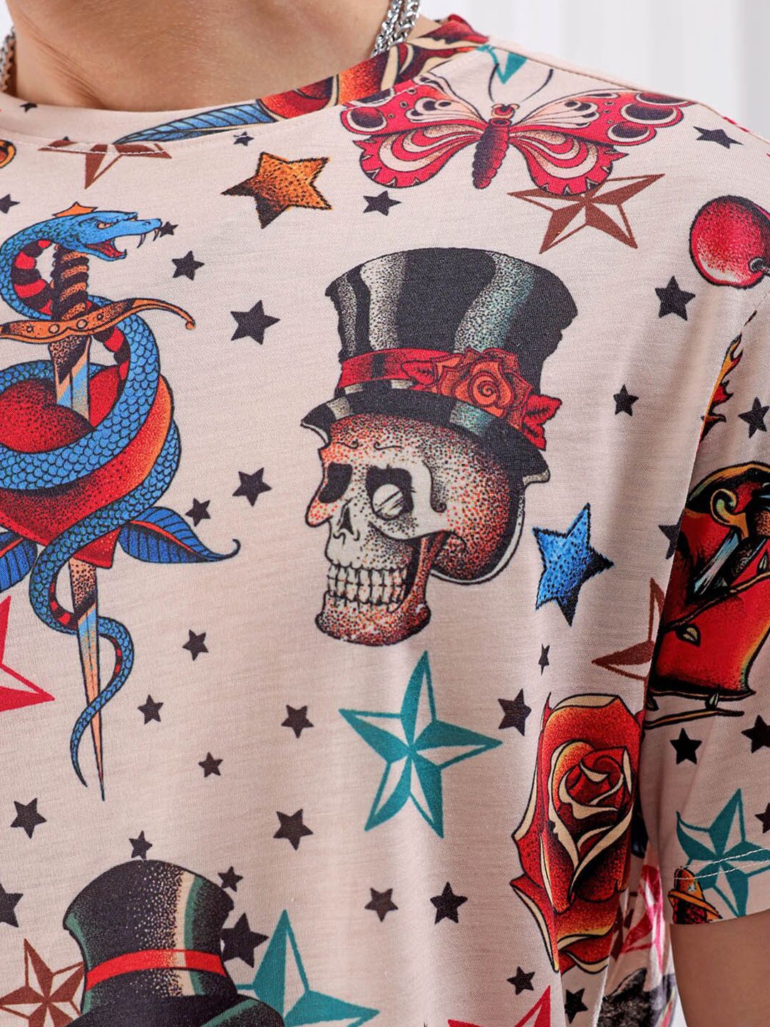 The Indian Garage Co Beige Conversational Printed Slim Fit T-shirt