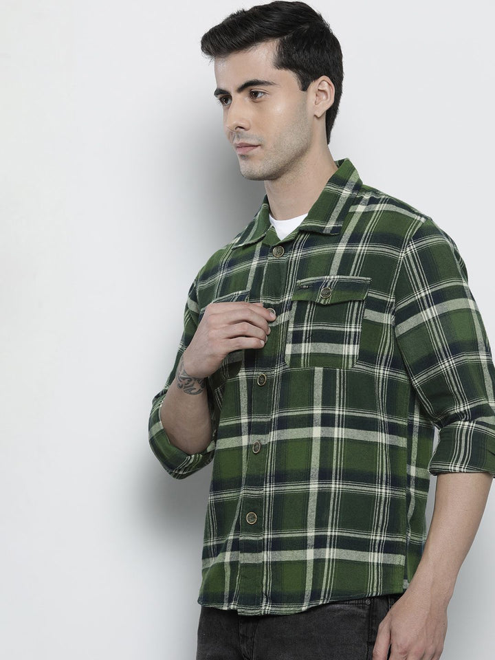 The Indian Garage Co Men Regular Fit Checked Double Flap Pocket Flannel Shirt