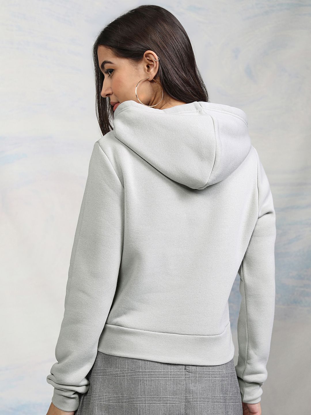 Tokyo Talkies Women Grey Hooded Sweatshirt