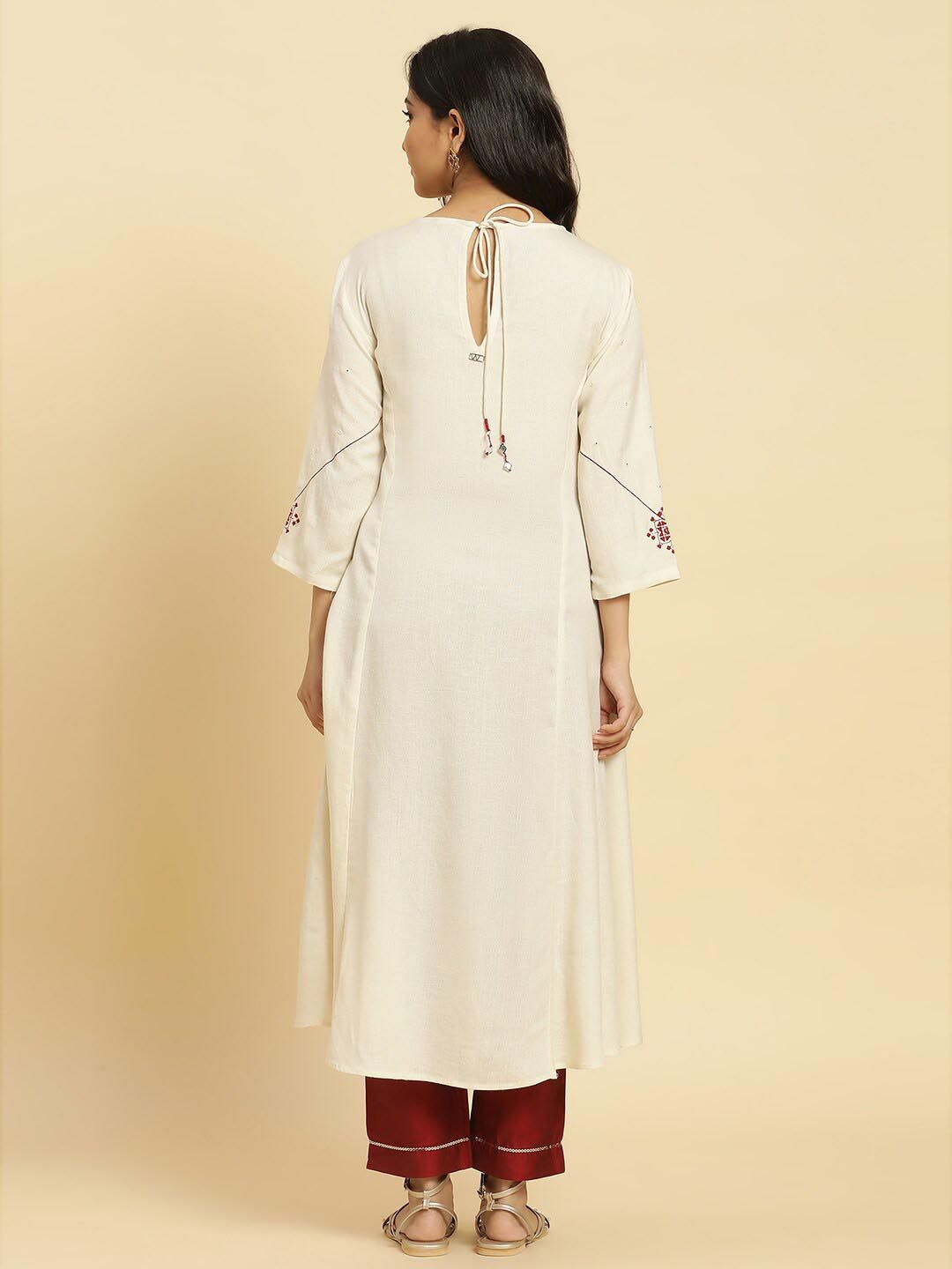 W Mirror Work Round Neck Anarkali Kurta
