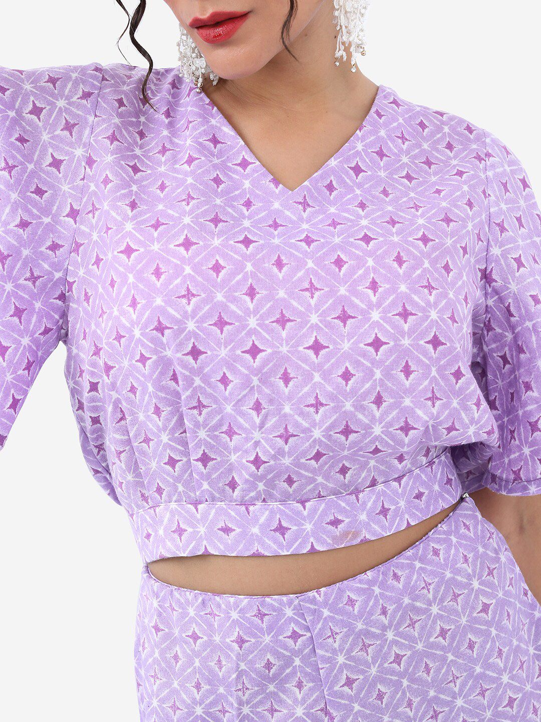 Vishudh Lavender Printed Crop Top & Palazzos Co-Ords