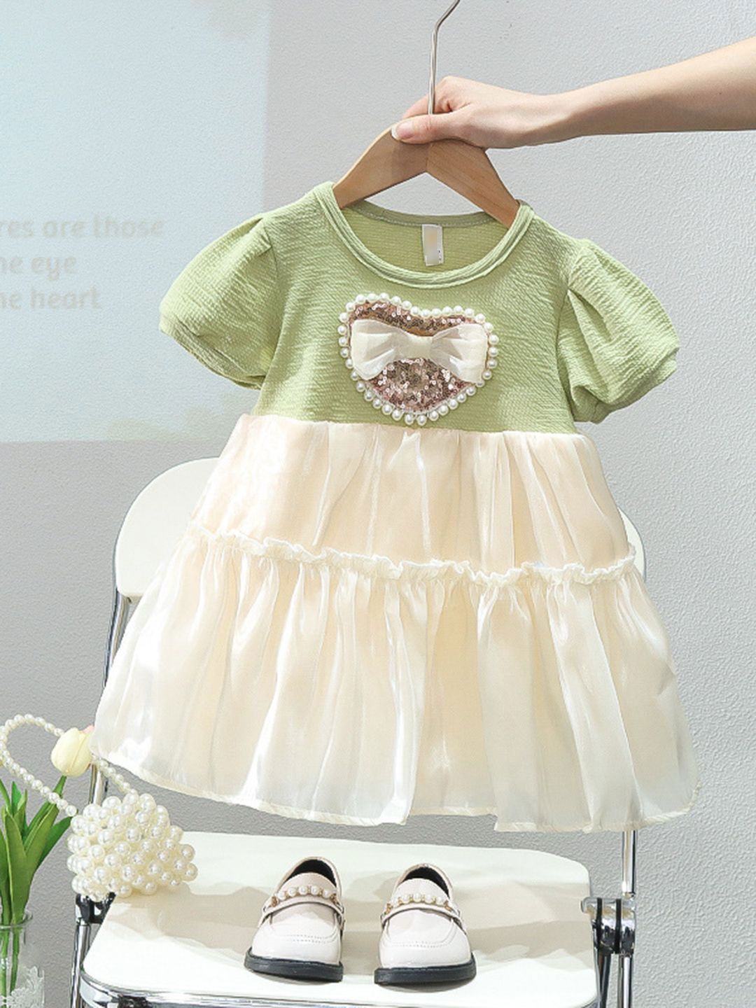 YK Girls Puff Sleeve Fit and Flare Dress