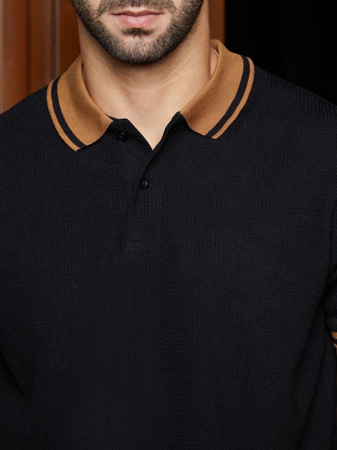 Campus Sutra Men Solid Polo Collar Cotton T-shirt