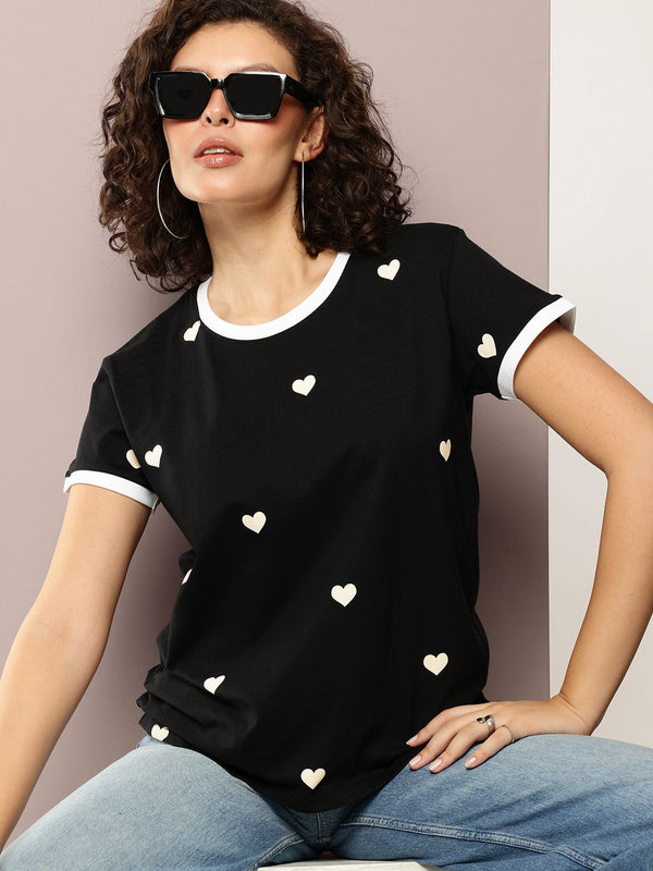 Dillinger Women Boxy Biasa Cetak Krew Leher T Shirt