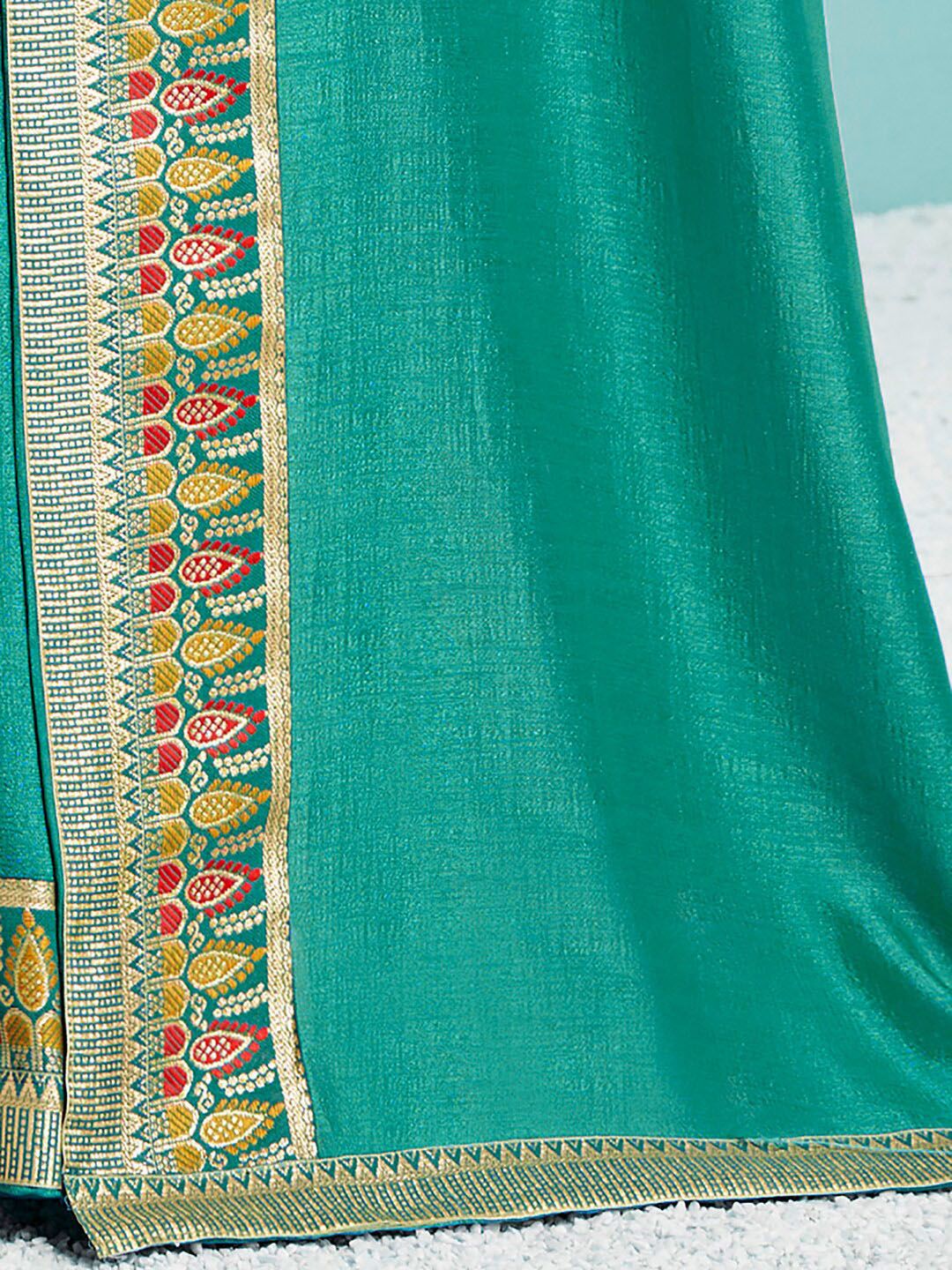 Saree mall Sea Green & Red Woven Design Zari Sarees