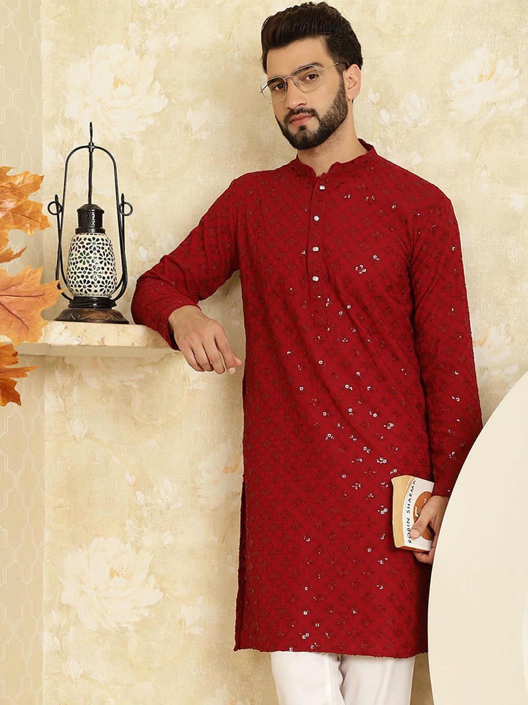 SOJANYA Kurta Lurus Labuci Sulam Geometrik Kapas Tulen