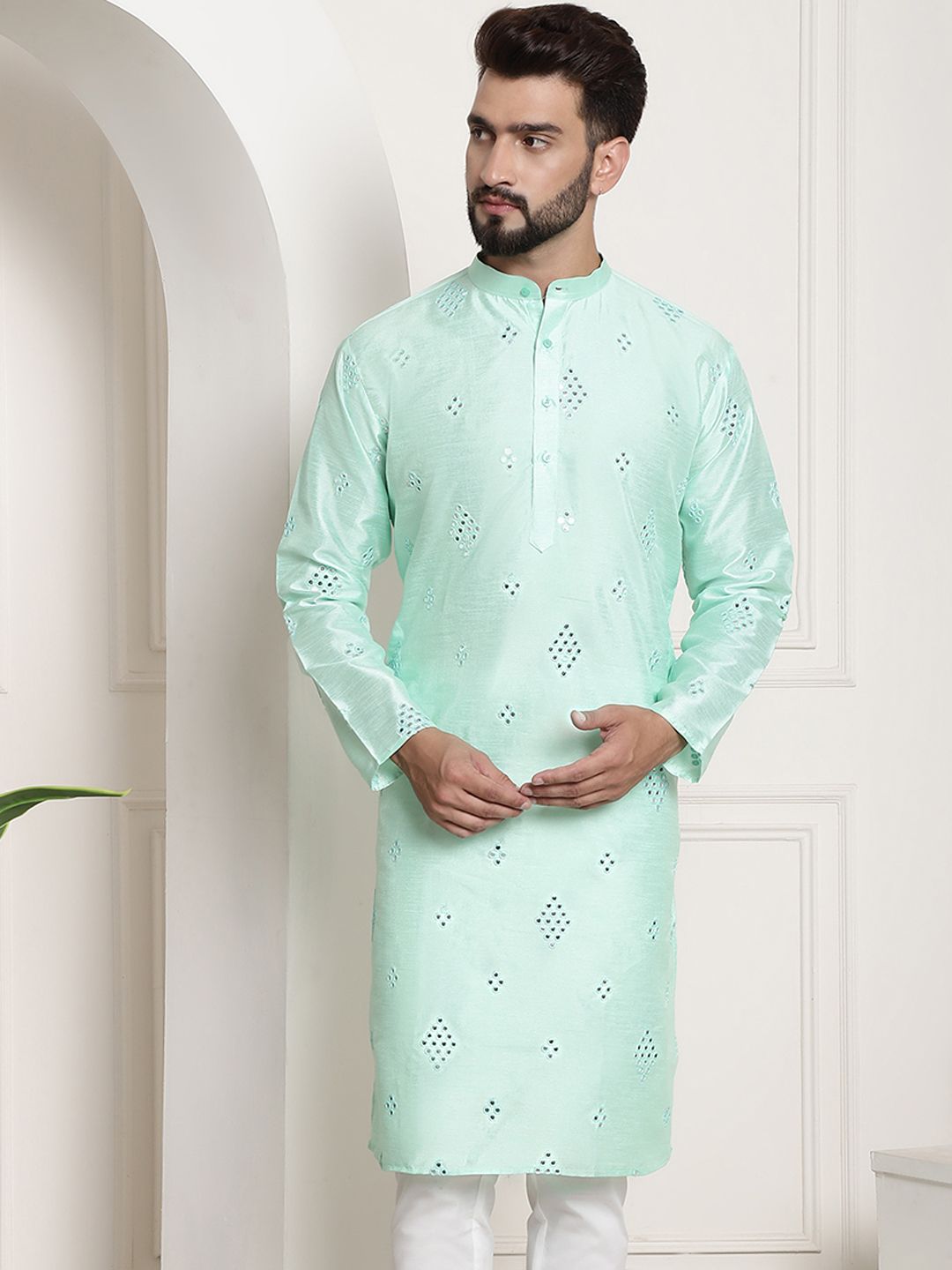 SOJANYA Embellished Mirror Work Silk Cotton Kurta
